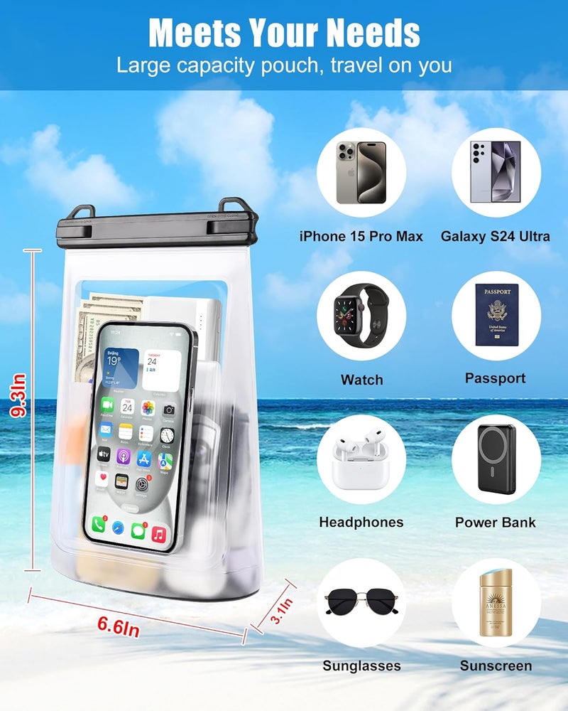Jzocon Waterproof Phone Pouch for iPhone 16 15 14 11 Pro Max & Galaxy S24 S21 - Floating Large Capacity Dry Bag Stores Sunscreen, Sunglasses - Oversized Waterproof Bag for Beach, Swimming, Kayaking - Image 1